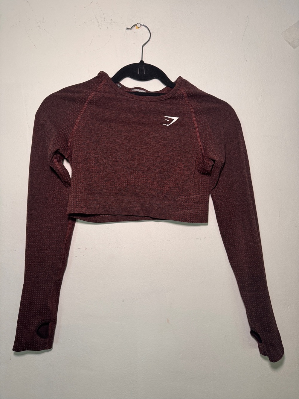 Gymshark Maroon Long-Sleeve Crop Top with Thumbholes
